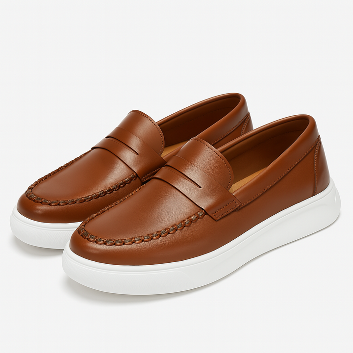 Mens Slip-On Sneakers Leather Upper Casual Fit