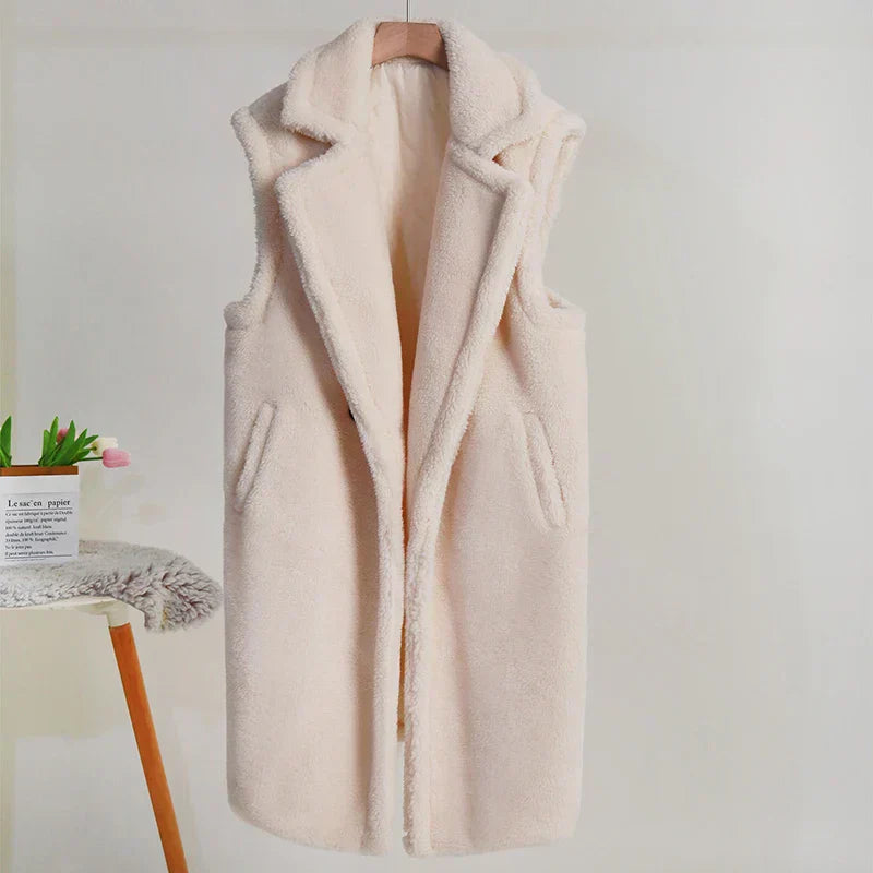 Womens Sleeveless Teddy Jacket Layered Style