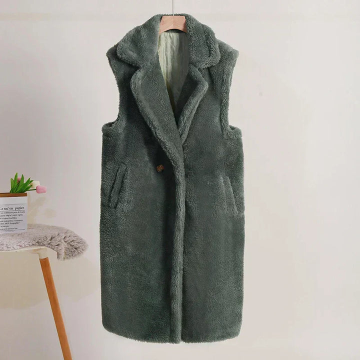 Womens Sleeveless Waistcoat Double Breasted Long Fit