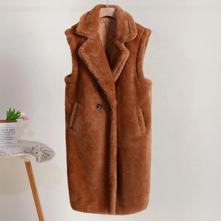 Womens Sleeveless Waistcoat Double Breasted Long Fit - BritishMode
