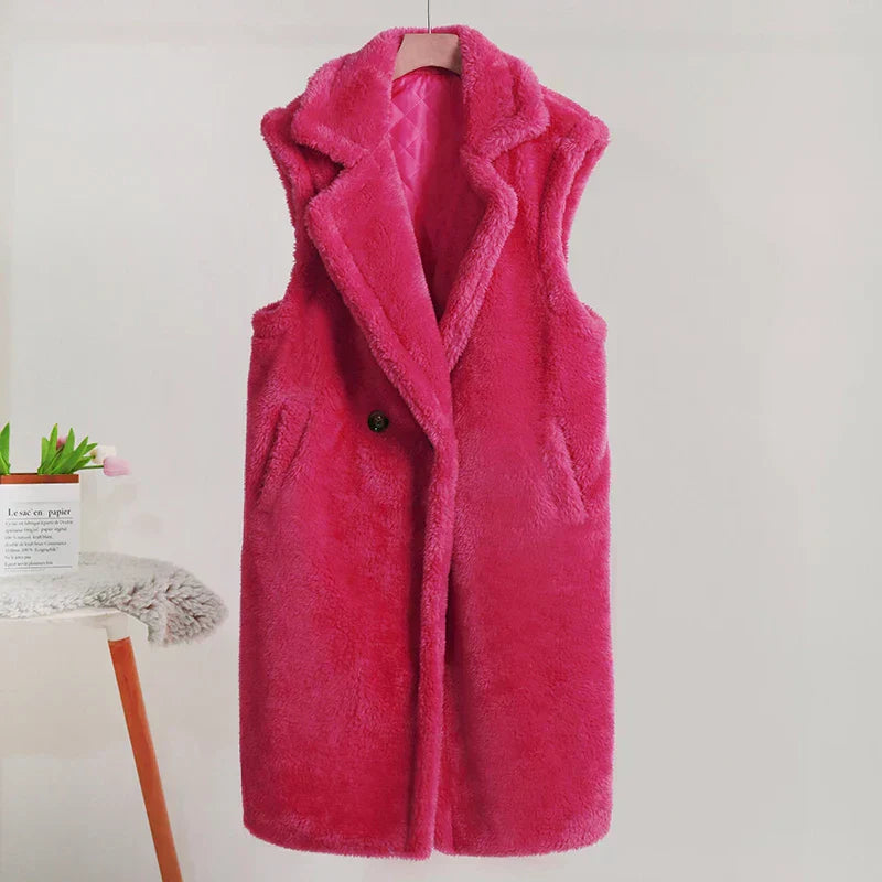 Womens Sleeveless Teddy Jacket Layered Style