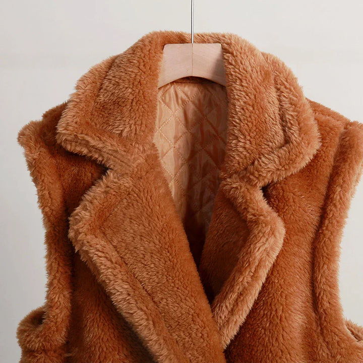 Womens Sleeveless Teddy Jacket Layered Style