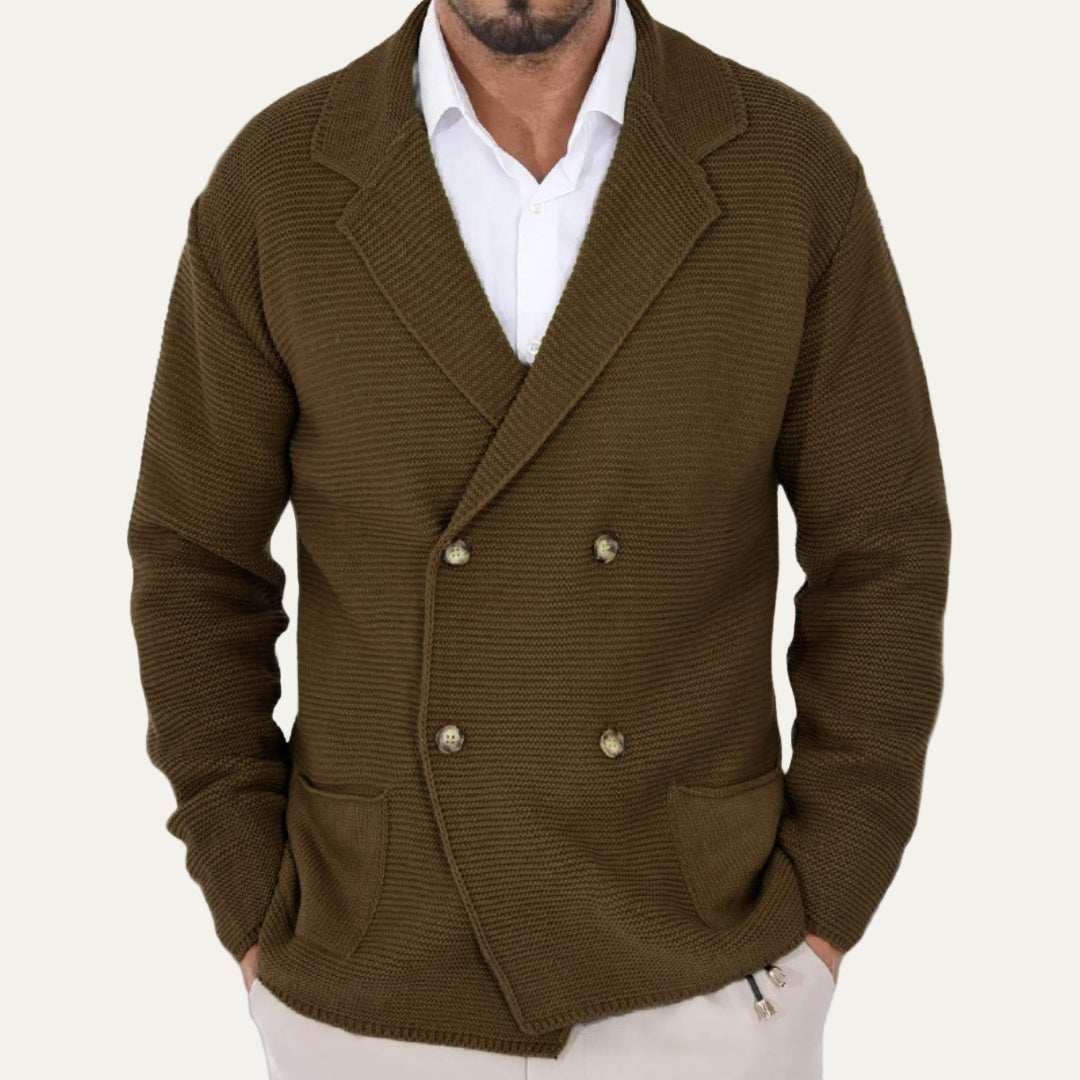 Mens Double-Breasted Blazer Ribbed Knit Fit
