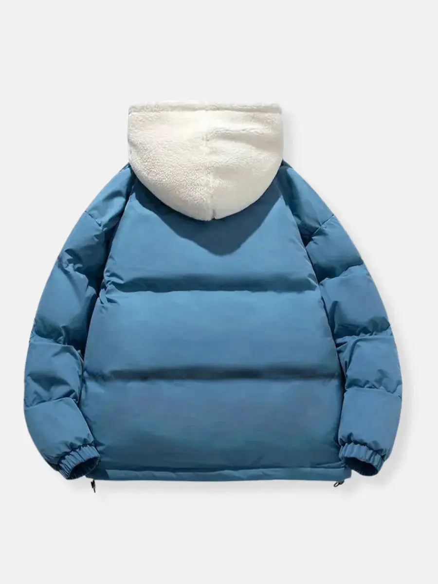 Mens Quilted Winter Jacket with Hood and Plush Lining