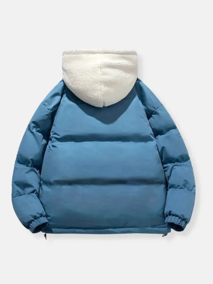 Mens Quilted Winter Jacket with Hood and Plush Lining