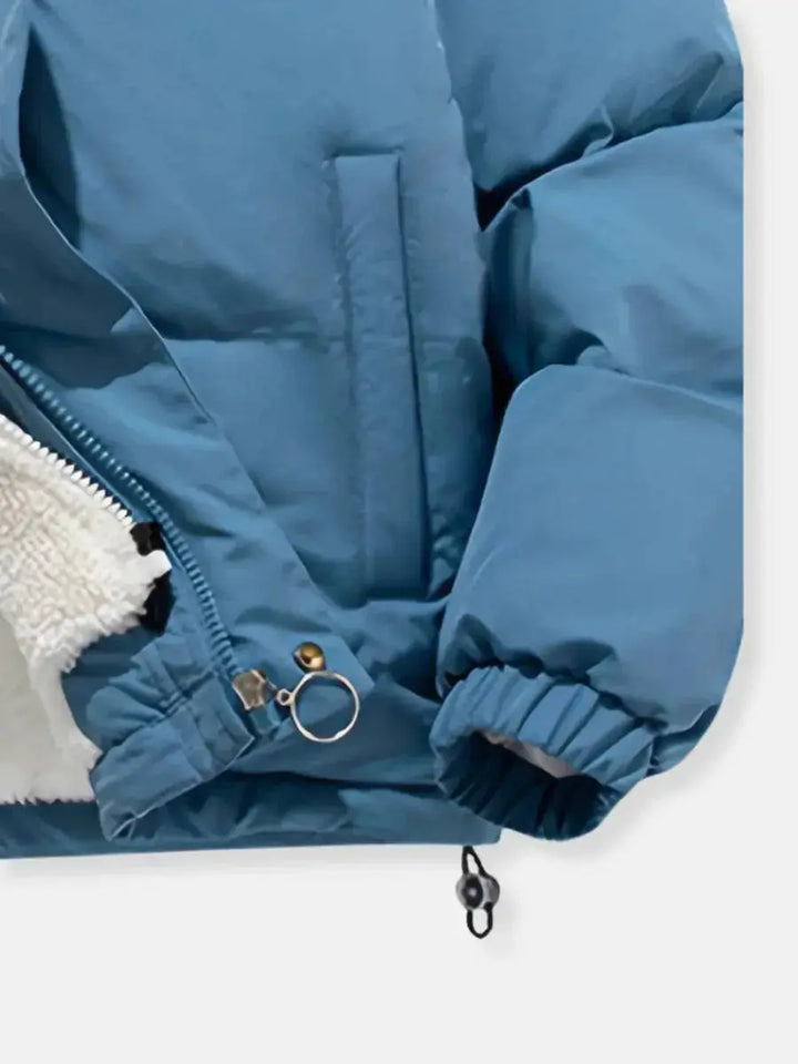 Mens Quilted Winter Jacket with Hood and Plush Lining