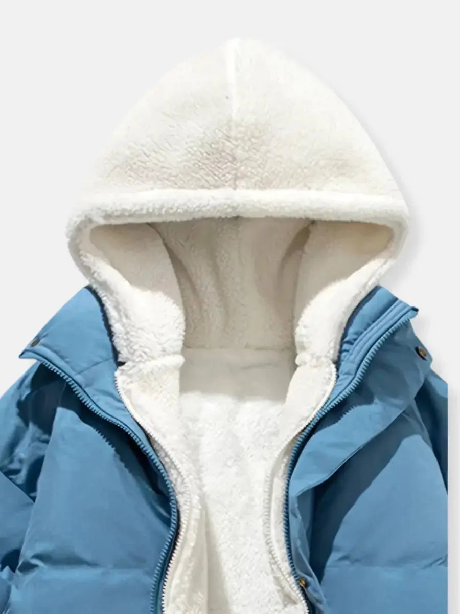 Mens Quilted Winter Jacket with Hood and Plush Lining