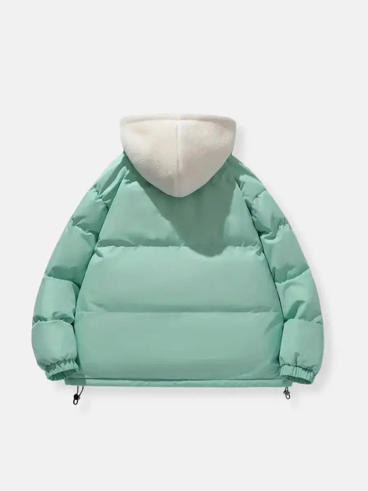 Mens Quilted Winter Jacket with Hood and Plush Lining