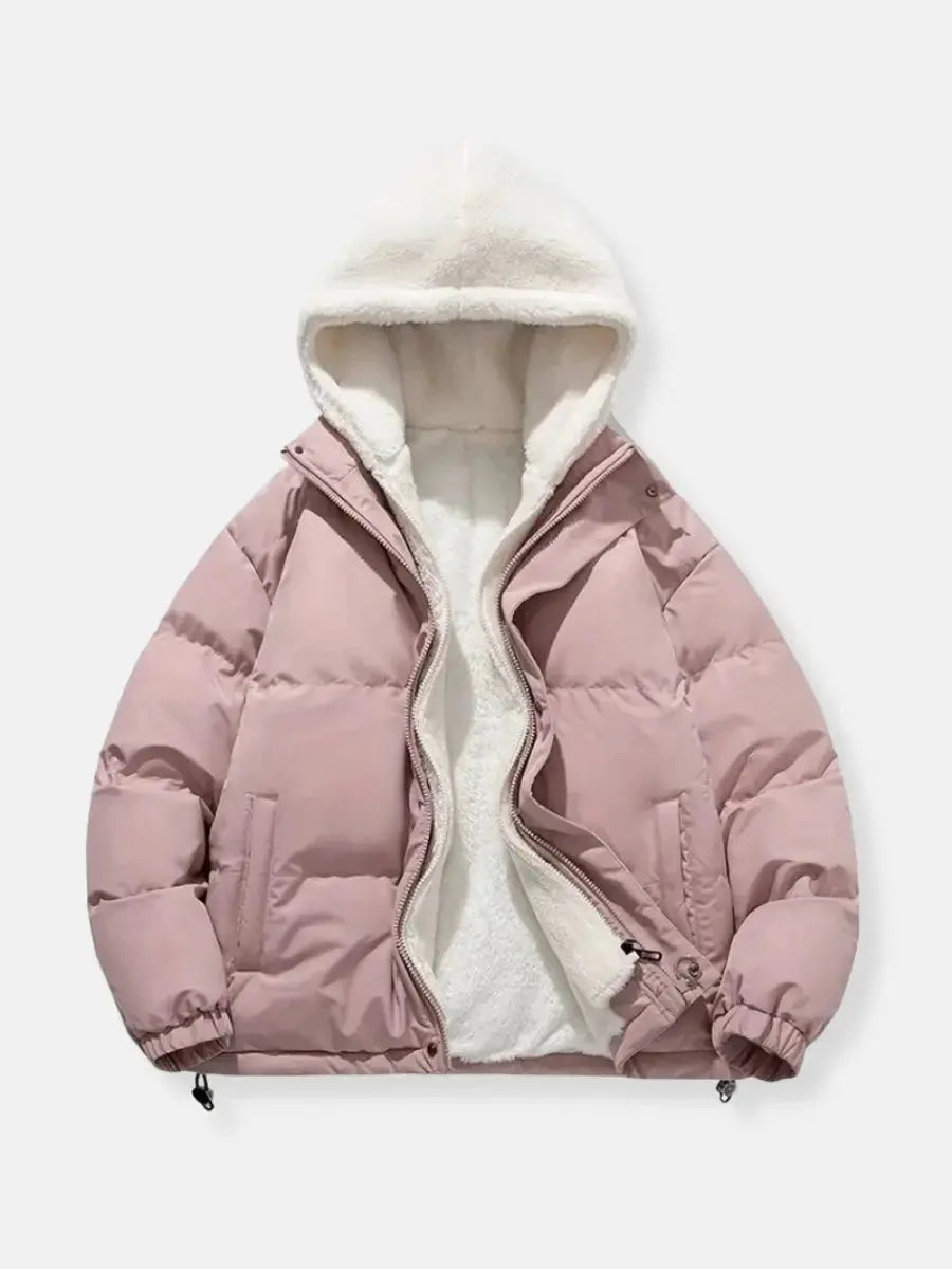 Mens Quilted Winter Jacket with Hood and Plush Lining