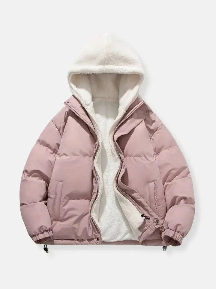 Mens Quilted Winter Jacket with Hood and Plush Lining