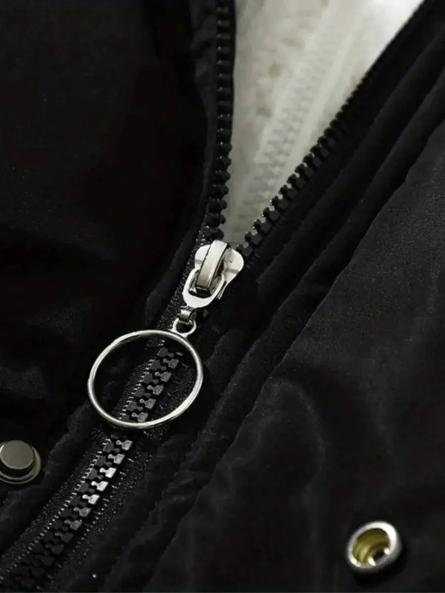 Mens Quilted Winter Jacket with Hood and Plush Lining