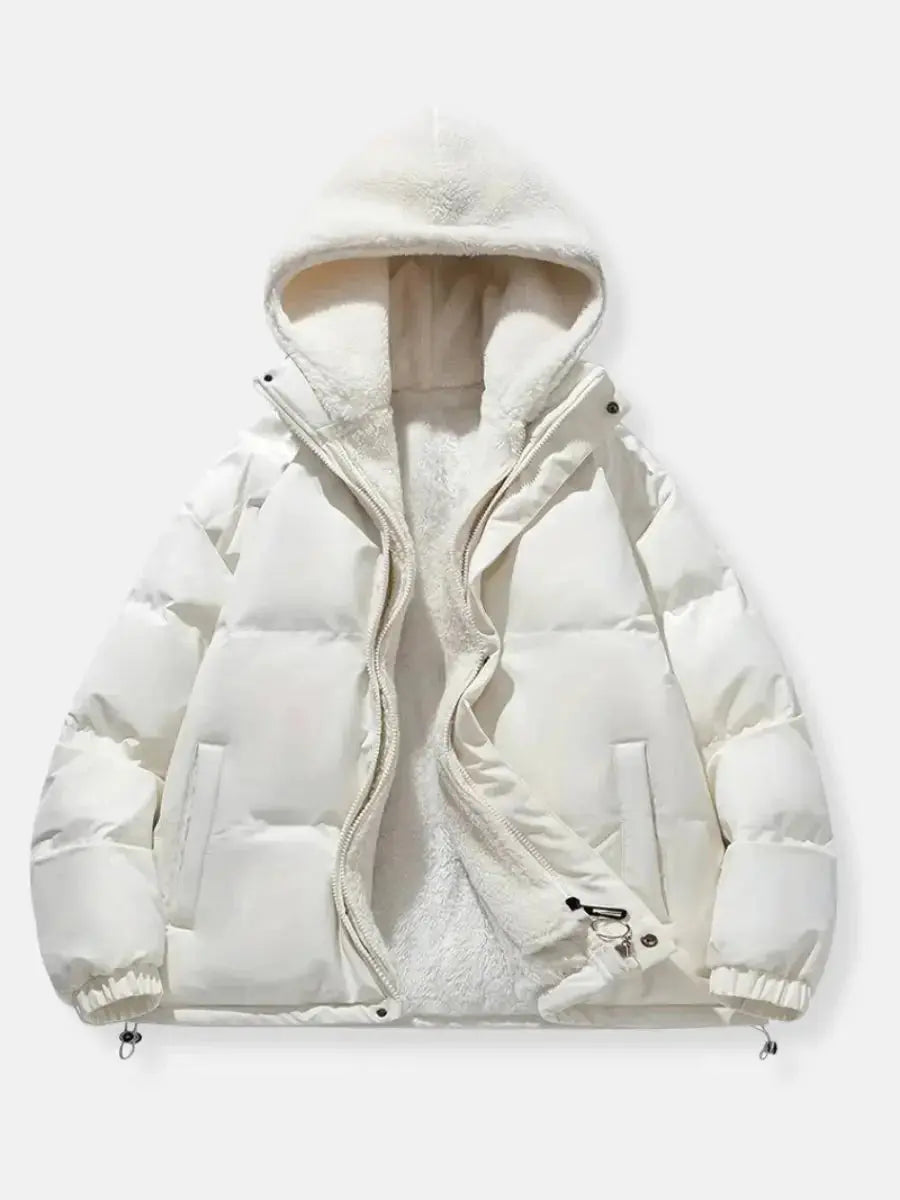 Mens Quilted Winter Jacket with Hood and Plush Lining