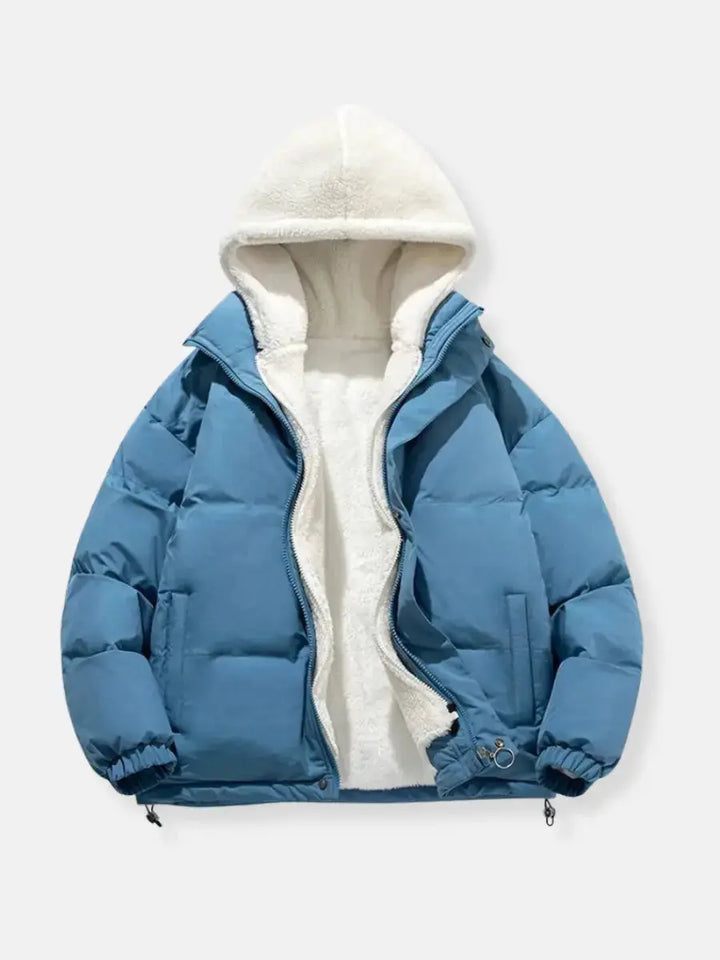 Mens Quilted Winter Jacket with Hood and Plush Lining