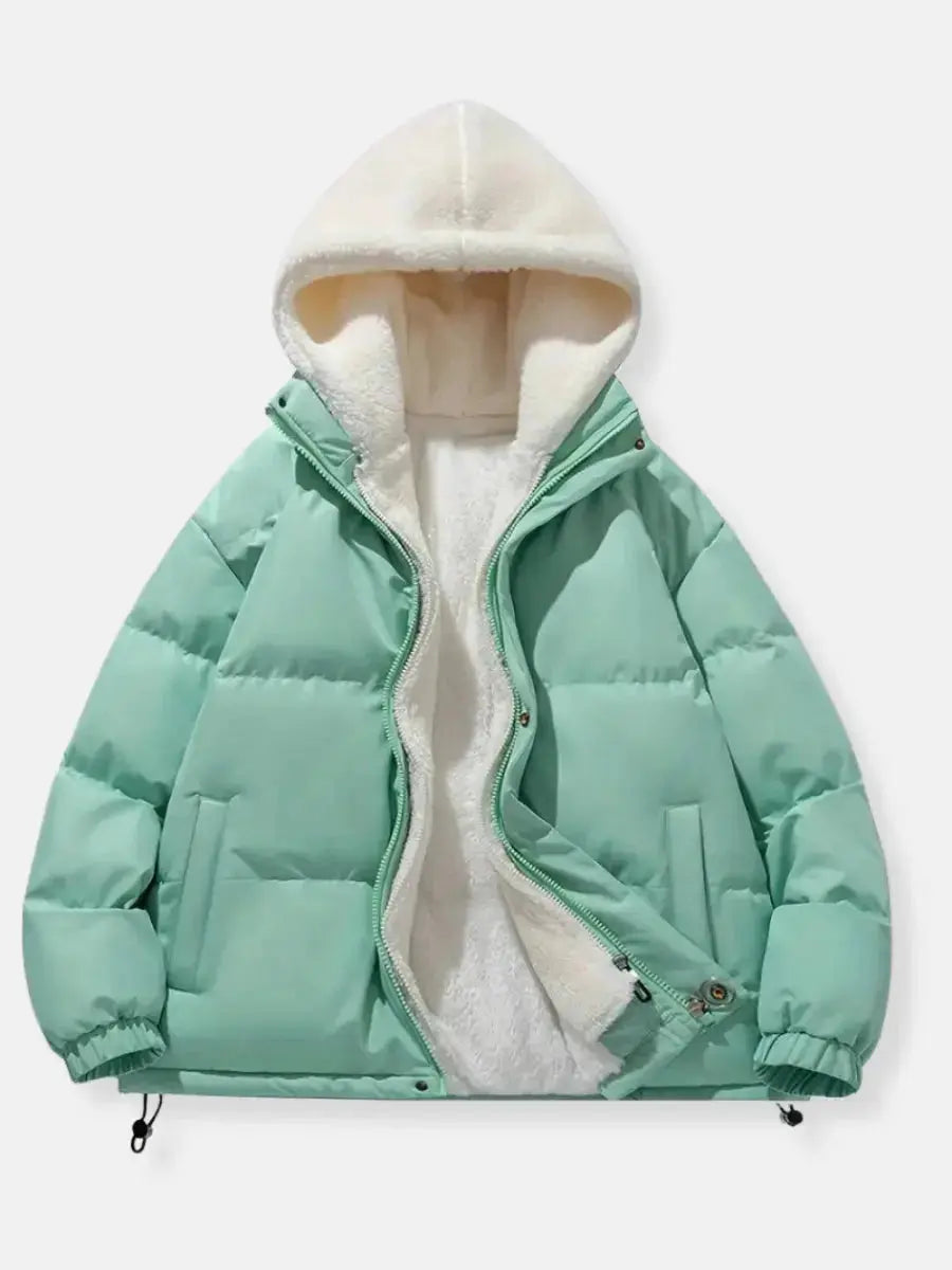 Mens Quilted Winter Jacket with Hood and Plush Lining