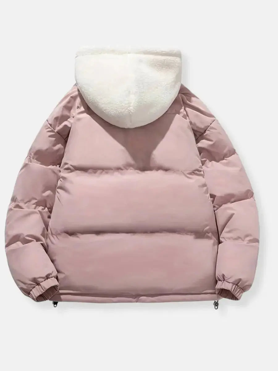 Mens Quilted Winter Jacket with Hood and Plush Lining