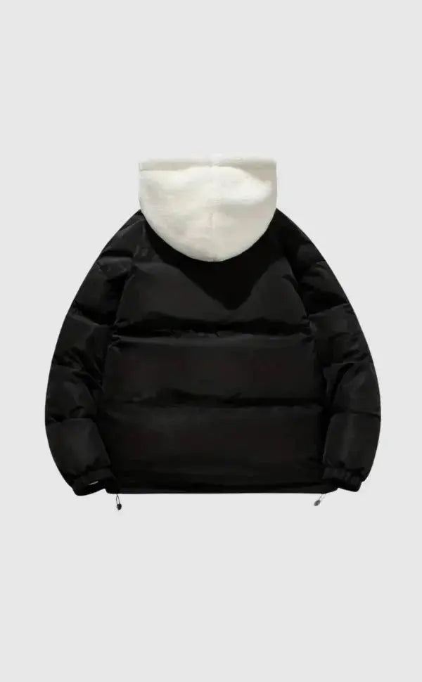 Mens Quilted Winter Jacket with Hood and Plush Lining