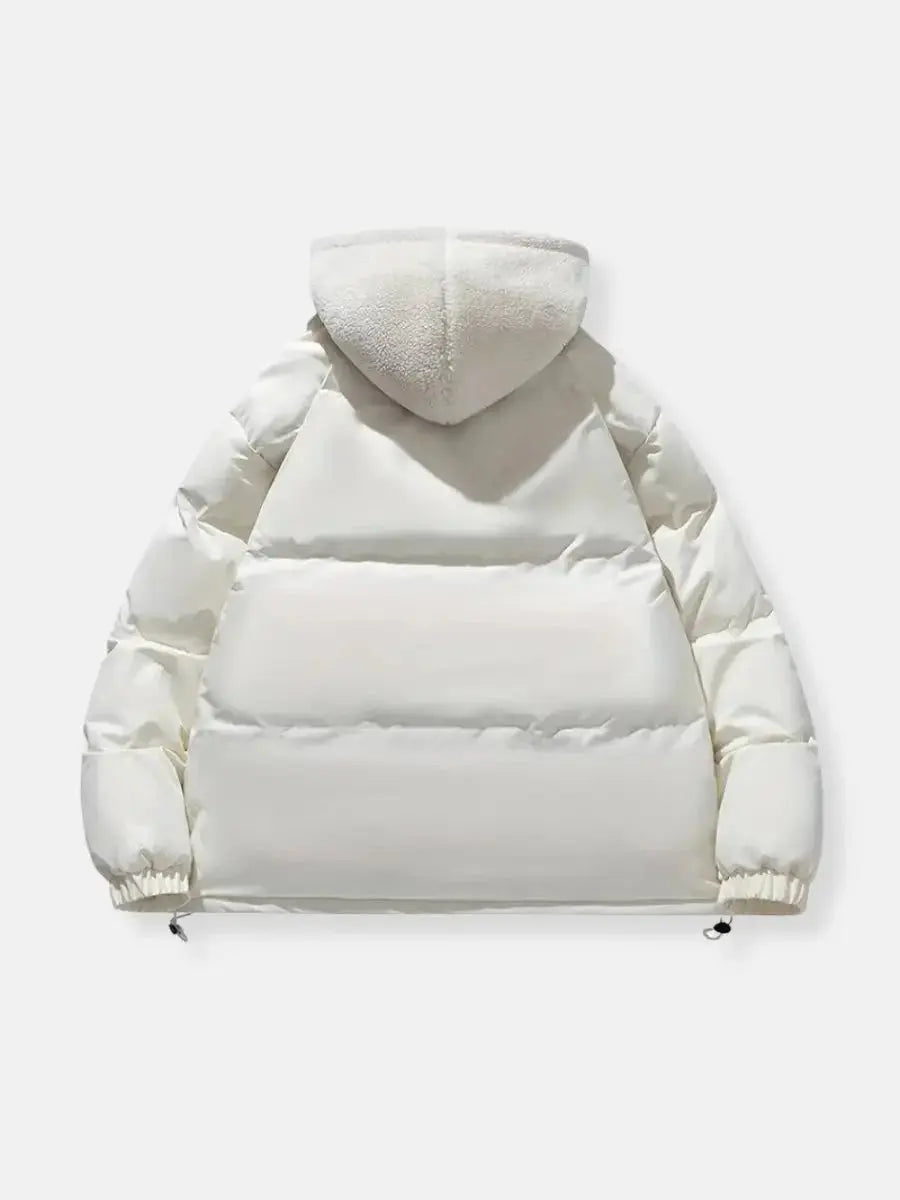 Mens Quilted Winter Jacket with Hood and Plush Lining