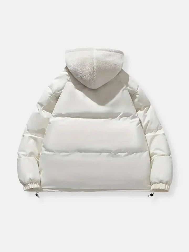 Mens Quilted Winter Jacket with Hood and Plush Lining