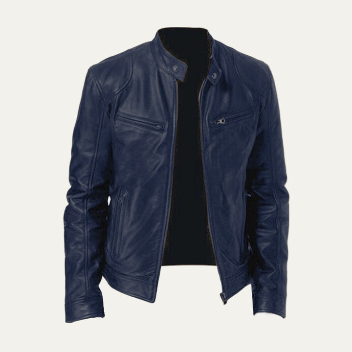 Mens Leather Jacket Classic Racer Zip Front