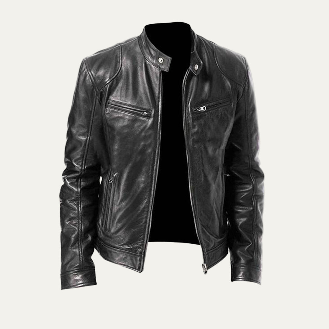 Mens Leather Motorcycle Jacket Classic Racer Fit