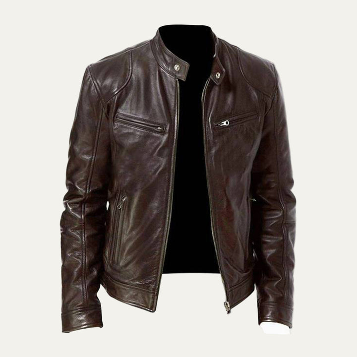 Mens Leather Motorcycle Jacket Classic Racer Fit