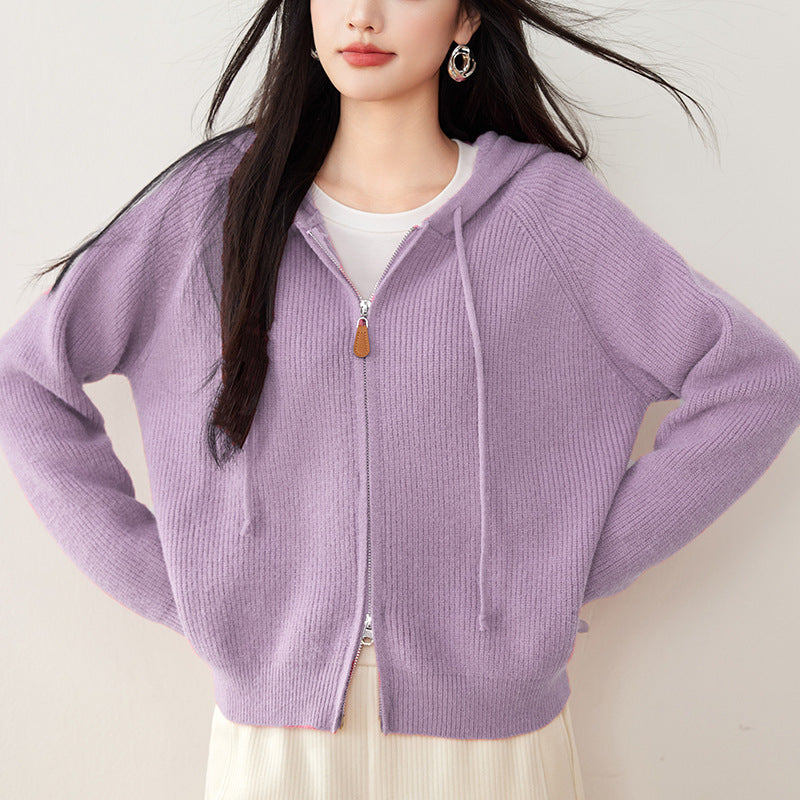 Womens Zip-Up Hoodie Cotton Relaxed Fit Long Sleeve