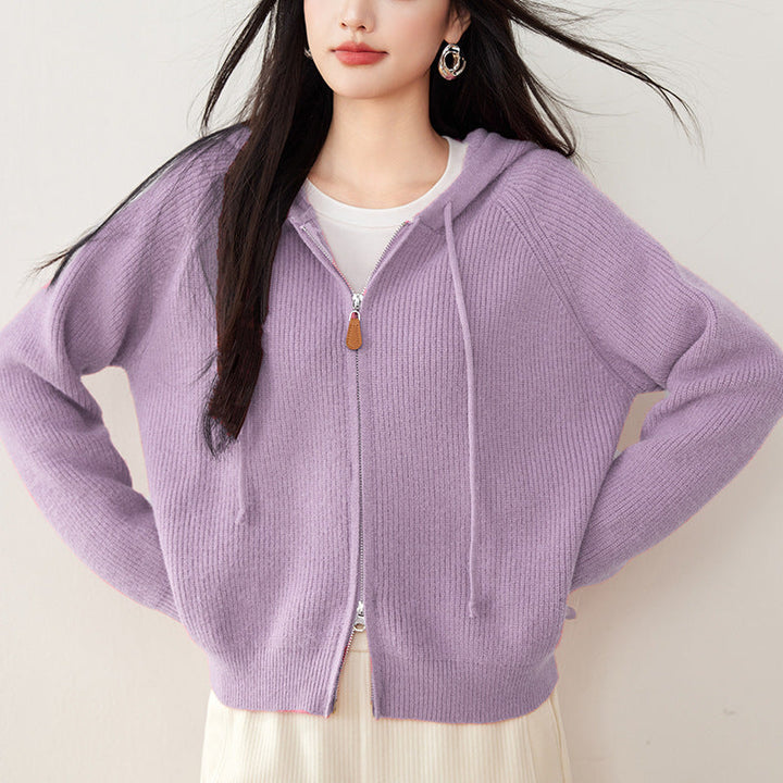 Womens Zip-Up Hoodie Cotton Relaxed Fit Long Sleeve
