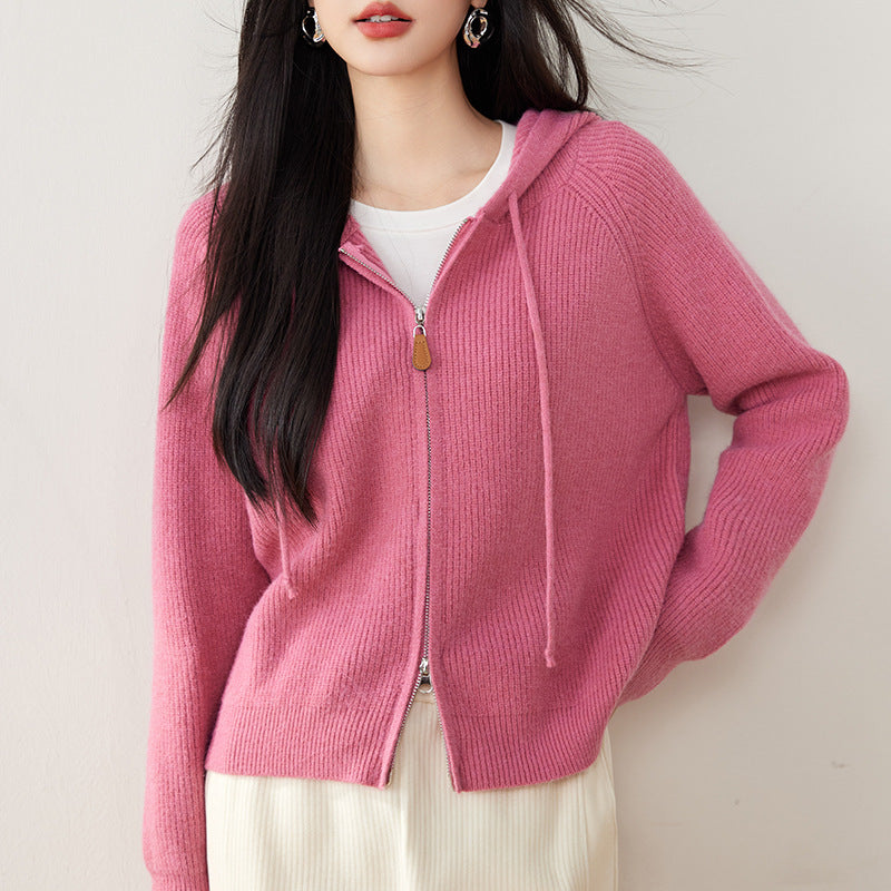 Womens Zip-Up Hoodie Cotton Relaxed Fit Long Sleeve - BritishMode