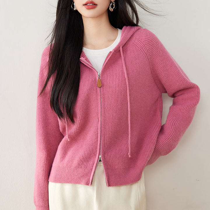 Womens Zip-Up Hoodie Cotton Relaxed Fit Long Sleeve - BritishMode
