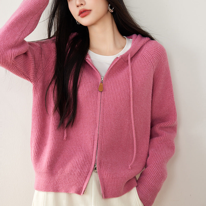 Womens Zip-Up Hoodie Cotton Relaxed Fit Long Sleeve