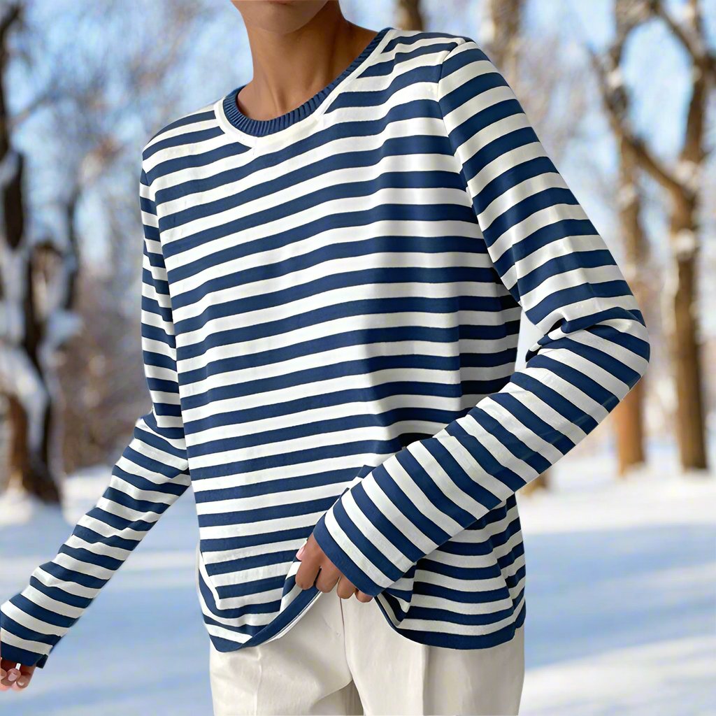 Womens T-Shirt Cotton Vertical Stripe Classic Fit - BritishMode