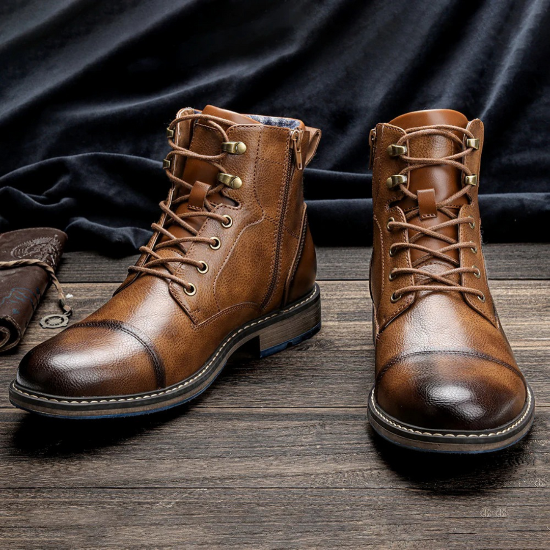 Mens Leather Ankle Boots Vintage Style