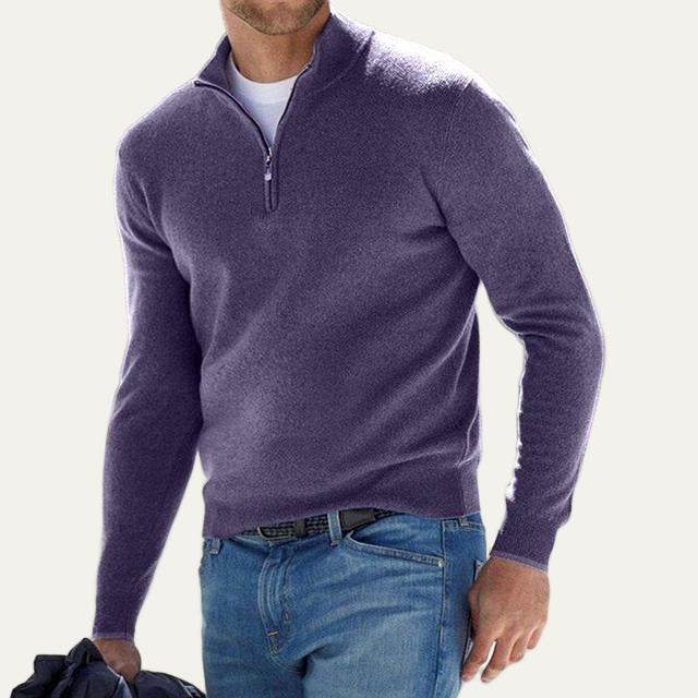 Mens Knit Sweater with Quarter Zip Mock Neck