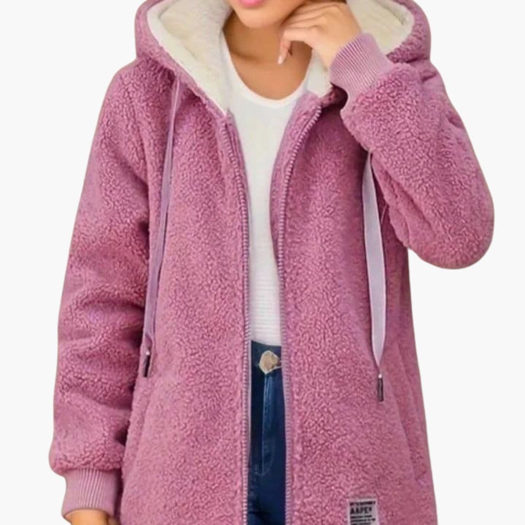 Womens Fleece Hooded Jacket Sherpa Lined Zip-Up Coat
