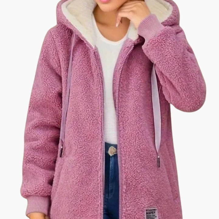 Womens Fleece Hooded Jacket Sherpa Lined Zip-Up Coat