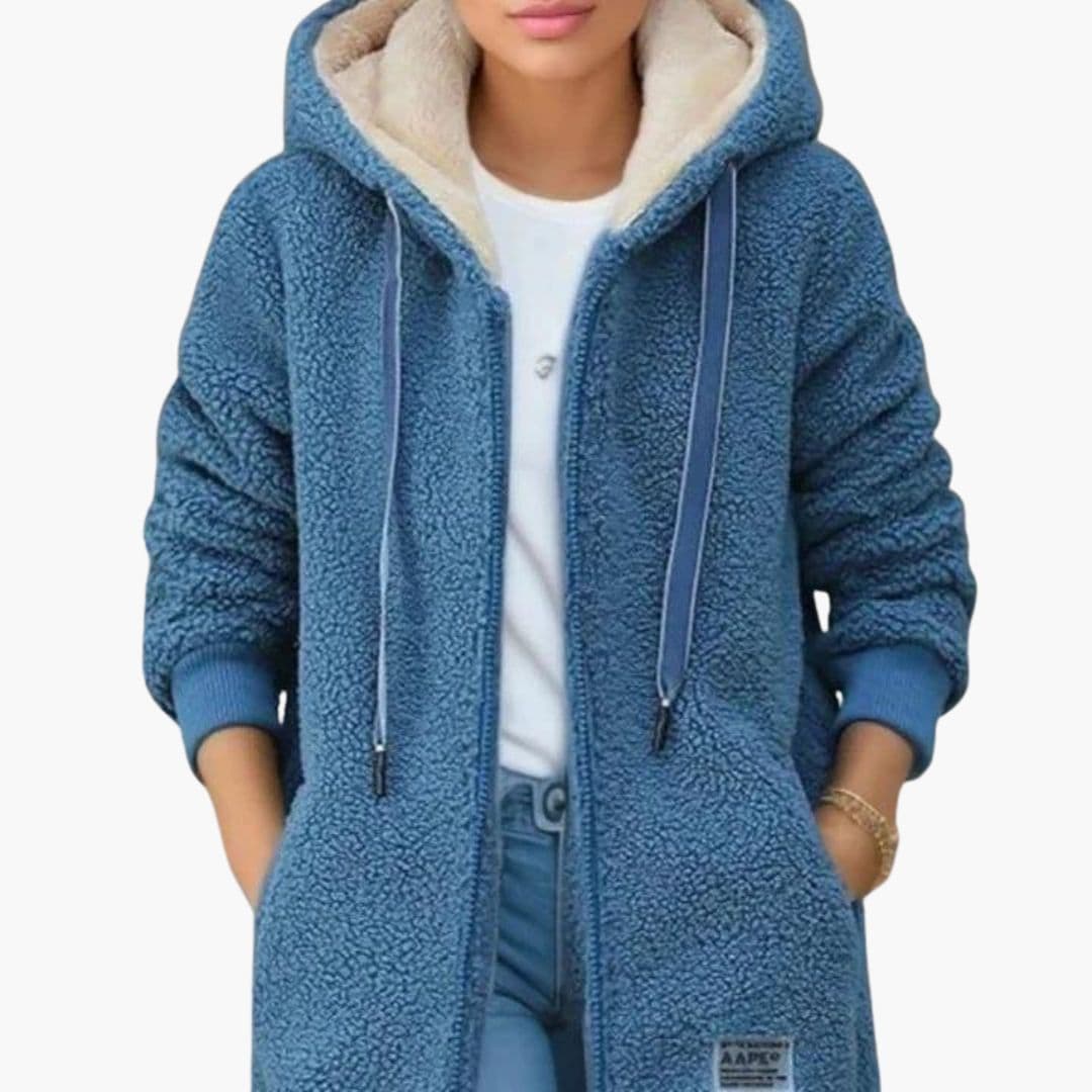 Womens Fleece Hooded Jacket Sherpa Lined Zip-Up Coat - BritishMode