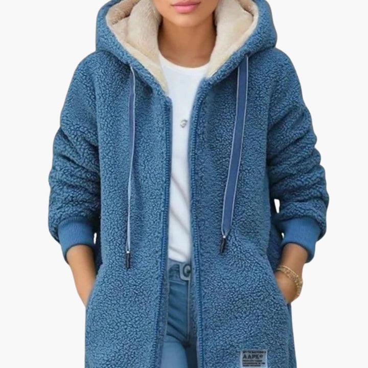 Womens Fleece Hooded Jacket Sherpa Lined Zip-Up Coat - BritishMode