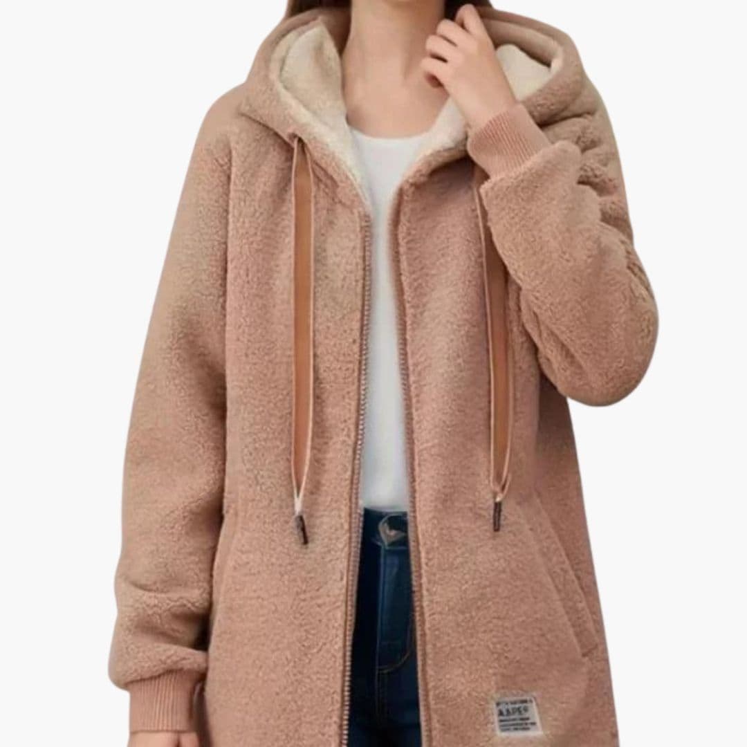 Womens Fleece Hooded Jacket Sherpa Lined Zip-Up Coat