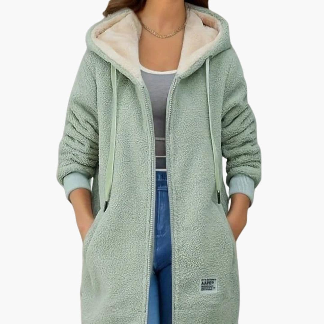 Womens Fleece Hooded Jacket Sherpa Lined Zip-Up Coat