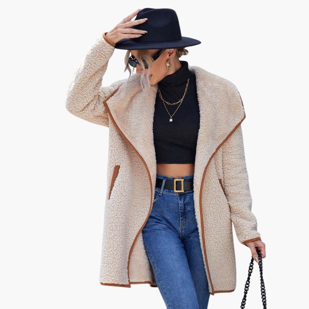 Womens Open Front Jacket Plush Fleece - BritishMode