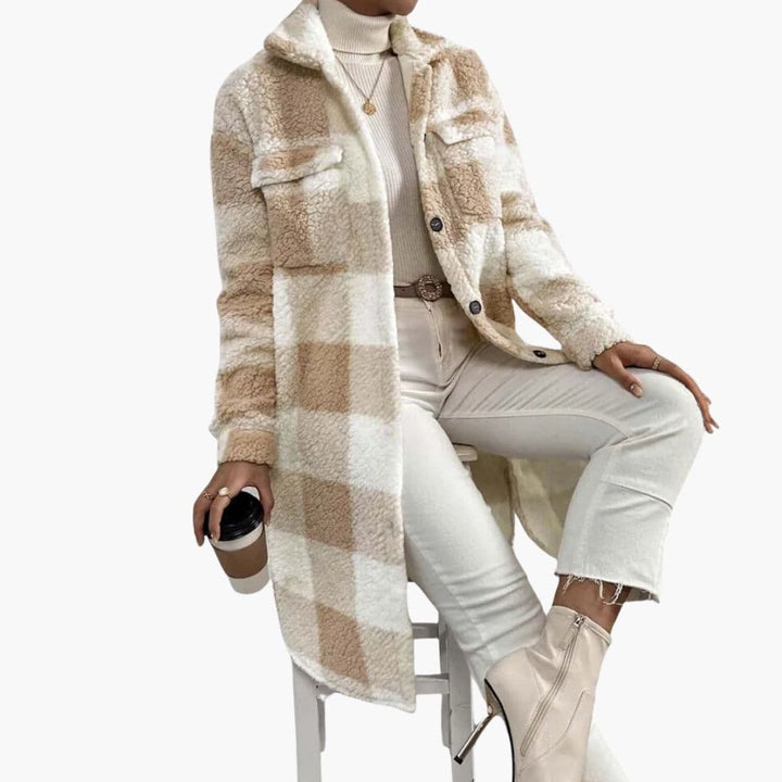Womens Sherpa Coat with Plaid Pattern Warm Fit