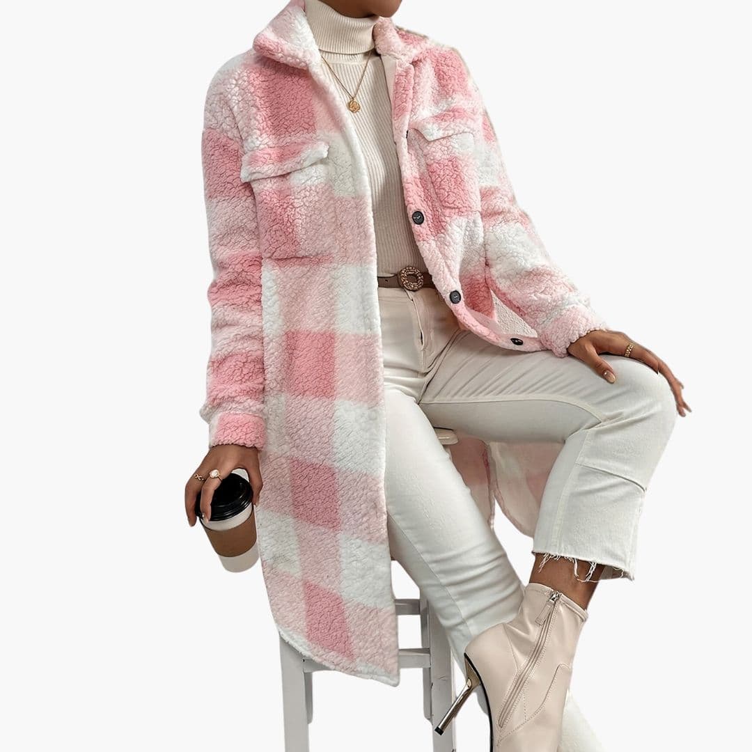 Womens Sherpa Coat with Plaid Pattern Warm Fit - BritishMode