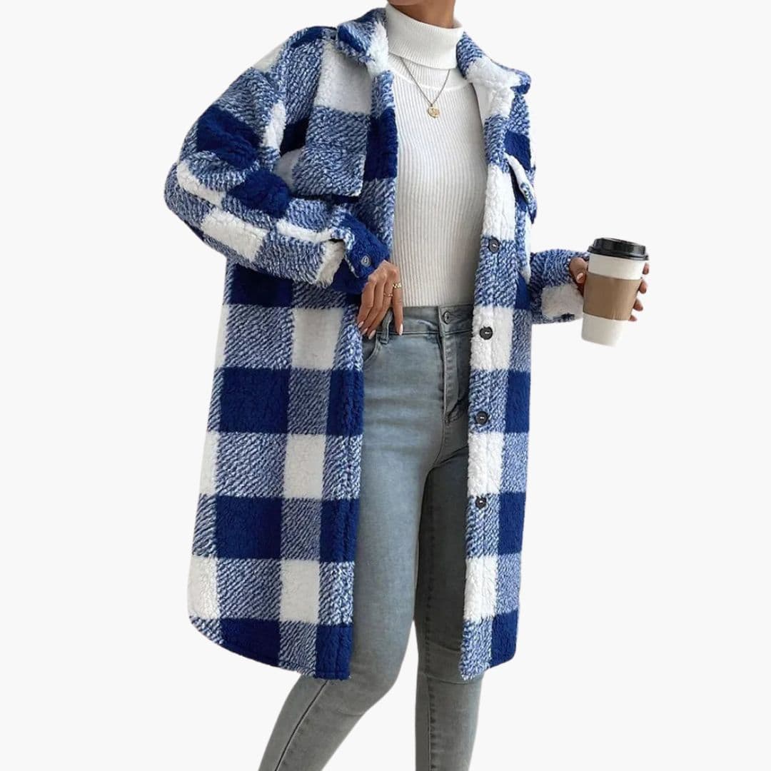 Womens Sherpa Coat with Plaid Pattern Warm Fit