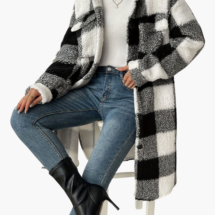 Womens Sherpa Coat with Plaid Pattern Warm Fit