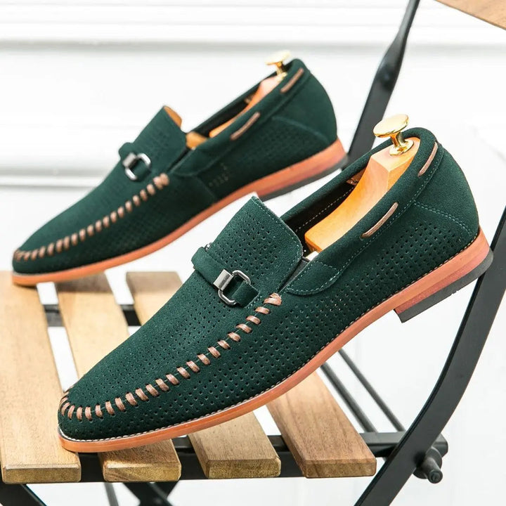Mens Suede Loafers Handstitched Slip-On