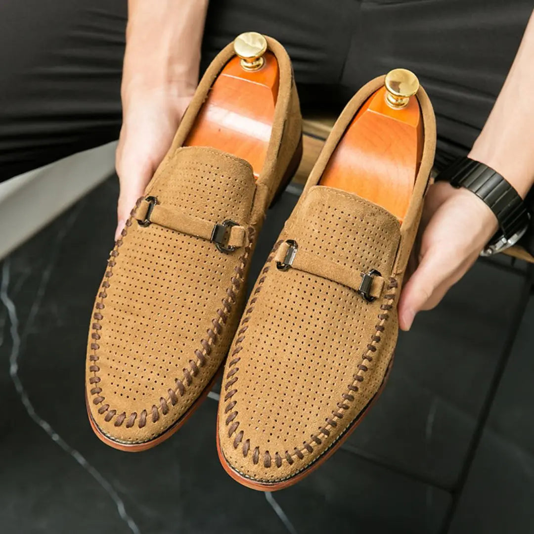 Mens Suede Loafers Handstitched Slip-On