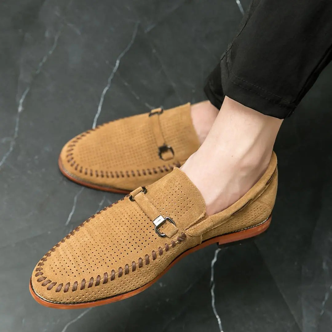 Mens Suede Loafers Handstitched Slip-On