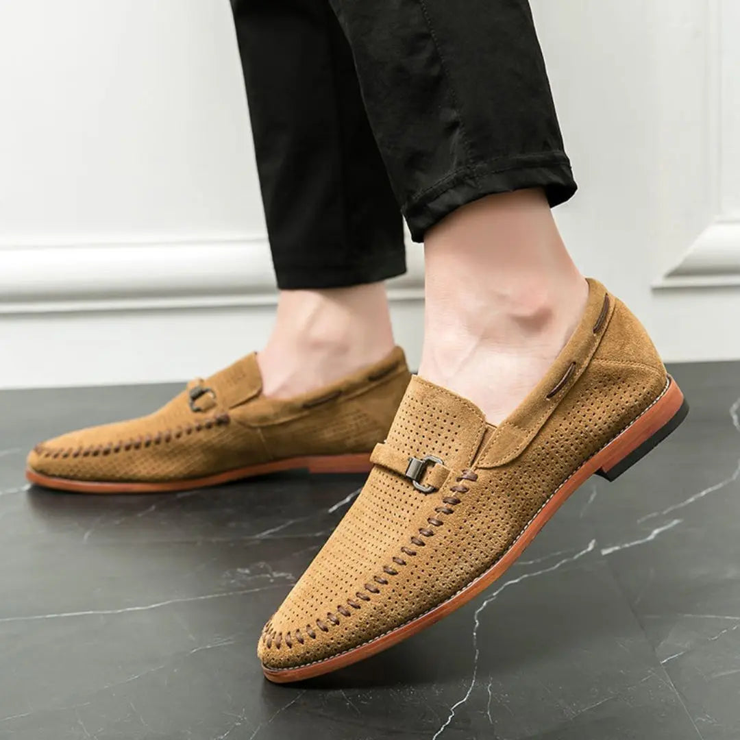 Mens Suede Loafers Handstitched Slip-On