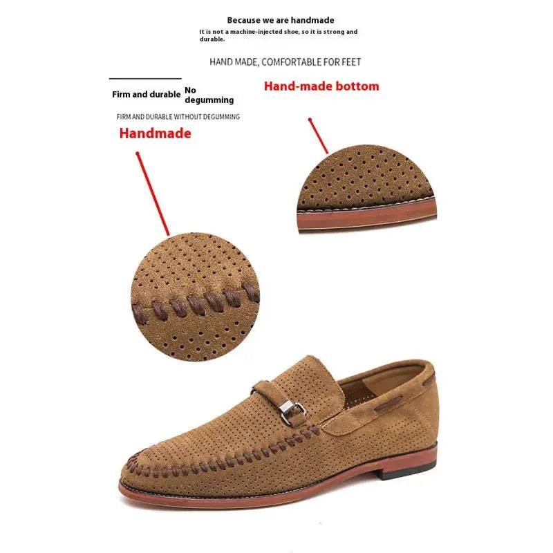 Mens Suede Loafers Handstitched Slip-On