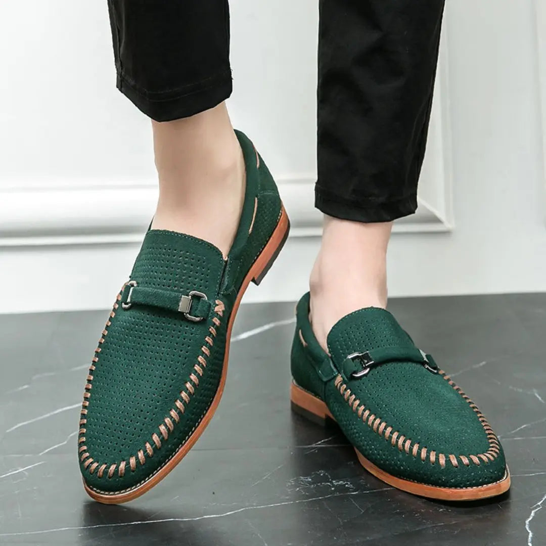 Mens Suede Loafers Handstitched Slip-On